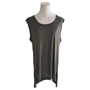 DREW Olive Green Sleeveless Capped Long Top T Shirt Size L Split Relaxed Fit‎
